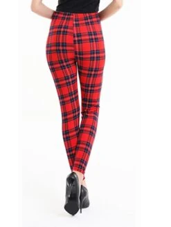 Women's Tartan Print Leggings Full Length Vacation Fashion Christmas Rhombus Pink And Black Navy Blue Stripes One-Size Fall Winter -Xmas Cothing Store imbixd1696232162920