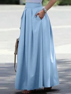 Women's Skirt Swing Work Skirt Maxi Cotton And Linen Red Black Yellow Pink Skirts Pocket Fashion Christmas Office / Career S M L -Xmas Cothing Store imeuwr1644827790090