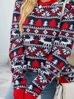 Women's Ugly Christmas Sweater Pullover Sweater Jumper Crew Neck Ribbed Knit Polyester Knitted Print Fall Winter Xmas Holiday Stylish Casual Soft Long Sleeve Christmas Tree Snowflake Argyle Red -Xmas Cothing Store imfxeh1664518153554