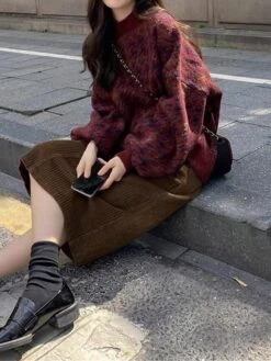 Women's Ugly Christmas Sweater Pullover Sweater Jumper Crew Neck Ribbed Knit Knit Oversized Fall Winter Regular Outdoor Christmas Daily Stylish Vintage Style Casual Long Sleeve Houndstooth Wine Green -Xmas Cothing Store imxsxi1697103889396