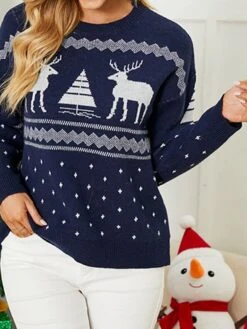Women's Ugly Christmas Sweater Pullover Sweater Jumper Crew Neck Ribbed Knit Acrylic Knitted Fall Winter Xmas Holiday Stylish Casual Soft Long Sleeve Animal Christmas Tree Red Navy Blue S M L -Xmas Cothing Store inbmoa1665489475529