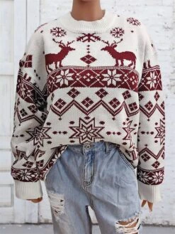 Women's Ugly Christmas Sweater Pullover Sweater Jumper Christmas Sweaters Crew Neck Ribbed Knit Acrylic Knitted Fall Winter Regular Outdoor Christmas Daily Fashion Casual Soft Long Sleeve Elk -Xmas Cothing Store inrzdu1697626885166
