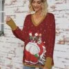Women's Sweater Dress Turtleneck Ribbed Knit Print Fall Winter Long Christmas Xmas Stylish Soft Long Sleeve Animal Santa Claus Wine Green S M L