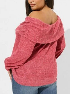 Women's Pullover Sweater Jumper Off Shoulder Waffle Knit Polyester Cold Shoulder Fall Winter Short Party Christmas Going Out Stylish Casual Soft Long Sleeve Solid Color Pink Coffee L XL 2XL -Xmas Cothing Store iphjsw1697103765345