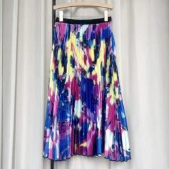 Women's Pleated Skirt Long Skirt Midi Cotton Blend White And Red Red Blue Orange Skirts Summer Print Christmas Party One-Size -Xmas Cothing Store ipruqe1691582139437