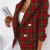 Women's Blazer Christmas Plaid Jacket Double Breasted Lapel Blazer With Pockets Fall Formal Office Elegant Modern Outerwear Xmas Long Sleeve Winter Wine Red -Xmas Cothing Store iqjbep1668422141042