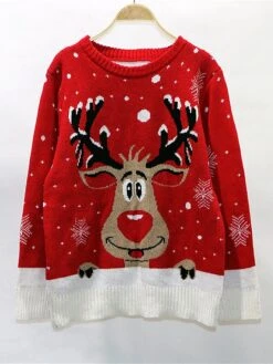 Women's Ugly Christmas Sweater Pullover Sweater Jumper Crew Neck Ribbed Knit Acrylic Oversized Fall Winter Regular Outdoor Xmas Daily Stylish Casual Soft Long Sleeve Geometric Elk Snowflake Wine -Xmas Cothing Store iqmdgk1696903331154
