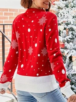 Women's Ugly Christmas Sweater Pullover Sweater Jumper Turtleneck Ribbed Knit Acrylic Patchwork Fall Winter Regular Xmas Daily Going Out Stylish Casual Soft Long Sleeve Elk Black Red S M L -Xmas Cothing Store iqyfef1695029178867