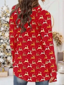 Women's Casual Jacket Windproof Warm Outdoor Christmas Daily Going Out Print Cardigan V Neck Contemporary Casual Daily Comfortable Xmas Plaid Regular Fit Outerwear Long Sleeve Fall Winter Black -Xmas Cothing Store irbifu1668407883648