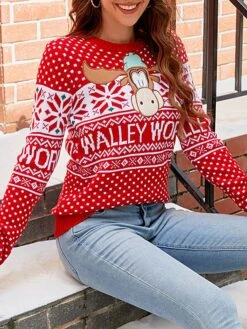 Women's Ugly Christmas Sweater Pullover Sweater Jumper Crew Neck Ribbed Knit Acrylic Patchwork Fall Winter Regular Xmas Daily Going Out Stylish Casual Soft Long Sleeve Elk Christmas Tree Black -Xmas Cothing Store irighr1695029188565