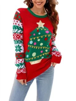 Women's Ugly Christmas Sweater Pullover Sweater Jumper Crew Neck Ribbed Knit Acrylic Oversized Fall Winter Short Xmas Daily Going Out Stylish Casual Soft Long Sleeve Christmas Tree Snowflake -Xmas Cothing Store irmniz1695262576829