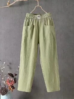 Women's Linen Pants Chinos Cropped Pants Ankle-Length Cotton And Linen Pocket Micro-elastic High Waist Vacation Xmas Streetwear Christmas Street Black White S M Winter Autumn / Fall