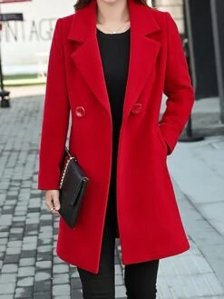 Women's Winter Coat Long Overcoat Christmas Party Wear Double Breasted Lapel Pea Coat Fall Trench Coat Red