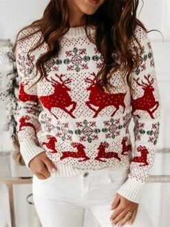 Women's Sweater Ugly Christmas Sweater Pullover Sweater Jumper Crew Neck Knit Rabbit Fur Knitted Fall Winter Xmas Christmas Daily Weekend Stylish Casual Soft Long Sleeve Animal Floral Red Blue S M L