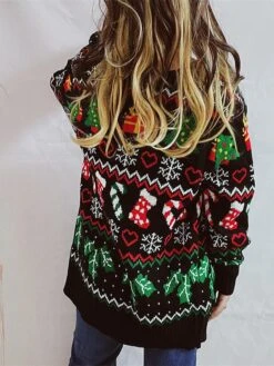 Women's Cardigan Christmas Sweaters V Neck Chunky Knit Polyester Button Knitted Spring Fall Winter Long Christmas Daily New Year Fashion Daily Vintage Style Long Sleeve Christmas Tree Snowflake Black -Xmas Cothing Store itkodt1697539824836