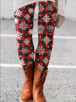 Women's Slim Thermal Underwear Fleece Lined Ash Dark Red Orange Red High Rise Tights Christmas Xmas Casual Print Micro-elastic Full Length Comfortable Graphic S M L XL 2XL -Xmas Cothing Store itzxoh1666750493740