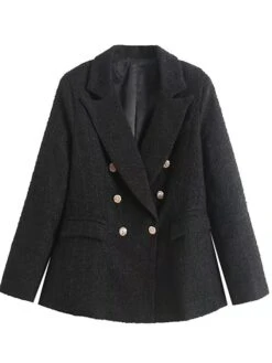 Women's Blazer Formal Pocket Plain Windproof Stylish Christmas Regular Fit Outerwear Long Sleeve Fall Black XS -Xmas Cothing Store iudrrp1691478616358