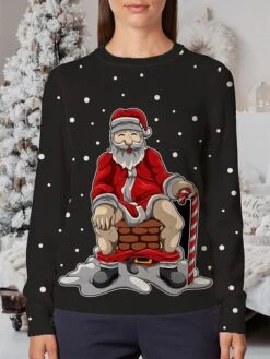 Women's Ugly Christmas Sweater Pullover Sweater Jumper Crew Neck Ribbed Knit Polyester Print Fall Winter Regular Outdoor Xmas Holiday Stylish Casual Soft Long Sleeve Santa Claus Black Red S M L -Xmas Cothing Store iuwdaa1695383356768