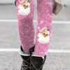 Women's Christmas Leggings Pink Full Length Vacation Fashion Pink XS 2XL Fall Winter -Xmas Cothing Store iuyyju1696232167176