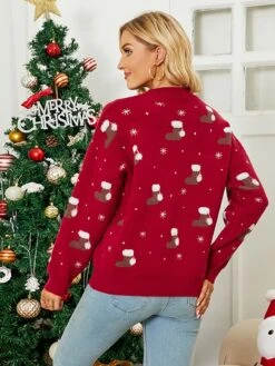 Women's Pullover Sweater Jumper Crew Neck Crochet Knit Acrylic Polyester Embroidery Spring Fall Winter Christmas Daily Holiday Xmas Stylish Ethnic Style Casual Long Sleeve Snowflake Red Green S M L -Xmas Cothing Store ivckkq1693561350875