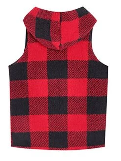 Women's Teddy Vest Winter Christmas Plaid Sleeveless Teddy Coat With Hood Fall Open Front Sherpa Jacket With Pockets Thermal Warm Windproof Casual Daily Street Xmas Jacket Red -Xmas Cothing Store ivzqni1694506005790