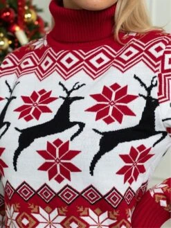 Women's Pullover Sweater Jumper Turtleneck Ribbed Knit Polyester Oversized Fall Winter Short Christmas Daily Going Out Xmas Stylish Casual Soft Long Sleeve Elk Snowflake Women's Model S M L -Xmas Cothing Store iwaeoc1695209498685