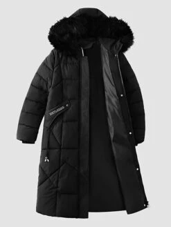 Women's Puffer Jacket Long With Pockets Fur Collar Coat Black Khaki Off-white Red Stylish Christmas Winter Zipper Hoodie Regular Fit L XL XXL XXXL / Daily / Casual / Windproof / Solid Color -Xmas Cothing Store iwvaya1659940785460