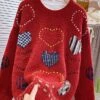 Women's Ugly Christmas Sweater Pullover Sweater Jumper Christmas Sweaters Crew Neck Ribbed Knit Acrylic Knitted Fall Winter Regular Outdoor Christmas Daily Fashion Casual Soft Long Sleeve Heart White -Xmas Cothing Store ixrgha1697697866503