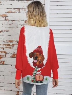 Women's Ugly Christmas Sweater Pullover Sweater Jumper Crew Neck Ribbed Knit Polyester Knitted Print Fall Winter Regular Outdoor Xmas Holiday Daily Stylish Casual Long Sleeve Animal White Wine S -Xmas Cothing Store iyedil1697291262714
