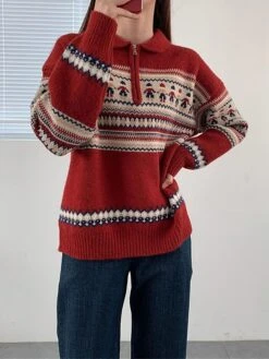 Women's Ugly Christmas Sweater Pullover Sweater Jumper Christmas Sweaters Shirt Collar Ribbed Knit Polyester Knitted Print Fall Winter Regular Outdoor Christmas Daily Stylish Casual Soft Long Sleeve -Xmas Cothing Store iygoxy1697290942569