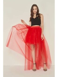 Women's Skirt & Dress Tutu Asymmetrical Chiffon Mesh Black White Red Fuchsia Skirts Summer Layered Tulle Lined Punk & Gothic Long Xmas Party Christmas One-Size -Xmas Cothing Store iyvfcv1635328016559