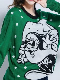 Women's Ugly Christmas Sweater Pullover Sweater Jumper Christmas Sweaters Crew Neck Ribbed Knit Acrylic Knitted Fall Winter Regular Outdoor Christmas Daily Stylish Casual Soft Long Sleeve Polka Dot -Xmas Cothing Store iztvjs1697290674398