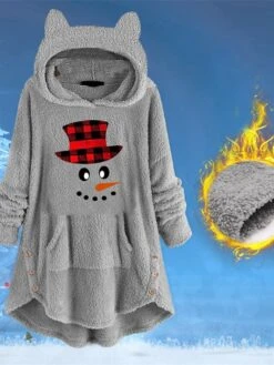 Women's Fleece Jacket Sherpa Jacket Teddy Coat Windproof Warm Outdoor Christmas Daily Wear Going Out Pocket Print Pullover Hoodie Plush Casual Daily Comfortable Xmas Plaid Regular Fit Outerwear -Xmas Cothing Store izzwit1666943507374