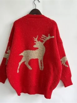 Women's Ugly Christmas Sweater Pullover Sweater Jumper Crew Neck Ribbed Knit Acrylic Oversized Fall Winter Regular Outdoor Xmas Daily Stylish Casual Soft Long Sleeve Elk Red Beige S M L -Xmas Cothing Store jaypyy1696823481129