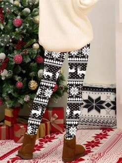 Women's Christmas Leggings High Waist Full Length High Cut Print Micro-elastic Active Fashion Daily Black White S M Fall Winter -Xmas Cothing Store jcaaga1697527466676