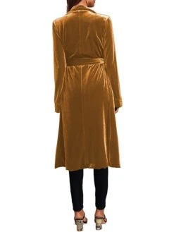 Women's Velvet Blazer Long Trench Coat Party Christmas Overcoat With Belt Open Front Halloween Xmas Cardigan Jacket Warm Stylish Casual Street Jacket Long Sleeve With Pockets Claret Black Yellow -Xmas Cothing Store jcllfr1694681296482