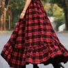 Women's Skirt Swing Xmas Work Skirts Long Skirt Maxi Cotton Blend Black Red Fuchsia Gray Skirts Autumn / Fall Ruffle Plaid Print Fashion Christmas Daily S M L -Xmas Cothing Store jcoanm1663743294904