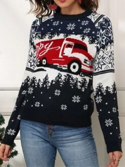 Women's Ugly Christmas Sweater Pullover Sweater Jumper Christmas Sweaters Crew Neck Ribbed Knit Acrylic Knitted Fall Winter Regular Outdoor Christmas Daily Fashion Casual Soft Long Sleeve Geometric
