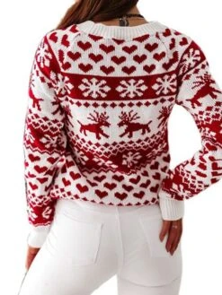 Women's Ugly Christmas Sweater Pullover Sweater Jumper Crew Neck Crochet Knit Acrylic Knitted Fall Winter Xmas Daily Going Out Stylish Casual Soft Long Sleeve Animal Heart Snowflake White Red S -Xmas Cothing Store jdezoj1662373832783