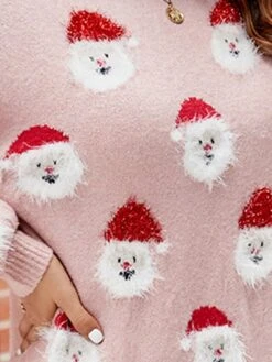 Women's Ugly Christmas Sweater Dress Crew Neck Ribbed Knit Polyester Patchwork Tassel Fall Winter Long Christmas Daily Going Out Xmas Stylish Casual Soft Long Sleeve Santa Claus Black Pink Green S -Xmas Cothing Store jdsnmt1695029195498