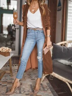 Women's Velvet Blazer Long Trench Coat Christmas Party Xmas Outfit Open Front Windproof Warm Winter Coat Fall Stylish Modern Casual Jacket Long Sleeve Plain Oversize Black Yellow Red -Xmas Cothing Store jdwghn1695715045048