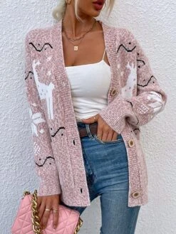 Women's Ugly Christmas Xmas Sweater Cardigan Pullover Sweater Jumper Open Front Knit Acrylic Knitted Fall Winter Christmas Daily Vacation Ethnic Style Vintage Style Elegant Long Sleeve Sheep Snowflake -Xmas Cothing Store jemkrk1630893319103