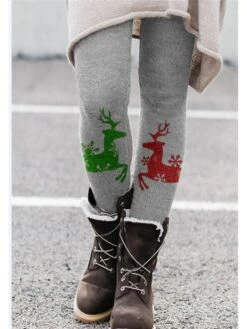 Women's Tights Leggings Full Length Print Stretchy Fashion Christmas Weekend Dark Grey Black S M -Xmas Cothing Store jenyok1668420528459