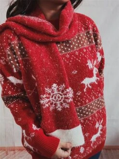 Women's Ugly Christmas Sweater Sweater Set Pullover Sweater Jumper Crew Neck Ribbed Knit Polyester Oversized Fall Winter Regular Outdoor Christmas Daily Stylish Casual Soft Long Sleeve Elk Snowflake -Xmas Cothing Store jeozsm1696823468445