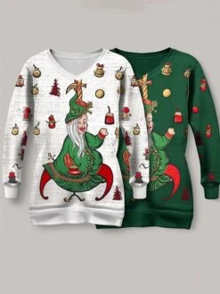 Women's Ugly Christmas Sweater Pullover Sweater Jumper Christmas Sweaters V Neck Ribbed Knit Polyester Knitted Print Fall Winter Regular Outdoor Christmas Daily Fashion Casual Soft Long Sleeve Santa -Xmas Cothing Store jfbnfj1697526825927