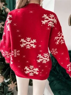 Women's Ugly Christmas Sweater Pullover Sweater Jumper Stand Collar Ribbed Knit Polyester Patchwork Fall Winter Regular Outdoor Christmas Daily Stylish Casual Soft Long Sleeve Snowflake Red S M L -Xmas Cothing Store jfkrlc1697103878088