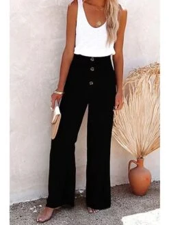Women's Wide Leg Pants Trousers Full Length Cotton And Linen Pleated Micro-elastic High Waist Vacation Xmas Streetwear Christmas Street Wine Black S M Winter Autumn / Fall -Xmas Cothing Store jfokgc1696907560425