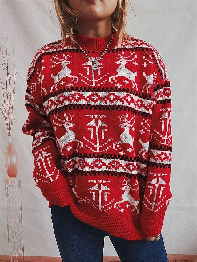 Women's Ugly Christmas Sweater Pullover Sweater Jumper Crew Neck Ribbed Knit Polyester Oversized Fall Winter Regular Outdoor Xmas Daily Stylish Casual Soft Long Sleeve Elk Red S M L 4 Women's Ugly Christmas Sweater Pullover Sweater Jumper Crew Neck Ribbed Knit Polyester Oversized Fall Winter Regular Outdoor Xmas Daily Stylish Casual Soft Long Sleeve Elk Red S M L - Image 3