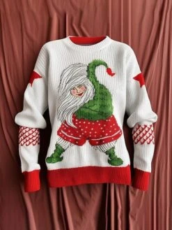 Women's Ugly Christmas Sweater Pullover Sweater Jumper Christmas Sweaters V Neck Ribbed Knit Polyester Knitted Print Fall Winter Regular Outdoor Christmas Daily Fashion Casual Soft Long Sleeve