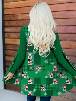 Women's Casual Jacket Christmas Print Xmas Snowman Fashion Loose Fit Outerwear Long Sleeve Big Red S -Xmas Cothing Store jiaifw1697095115484